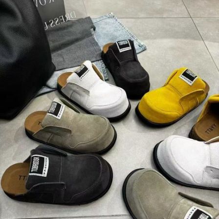 广州欧货【复古回潮】早春4cm勃肯圆头厚底洋气轻奢纯色娃娃包头拖