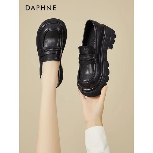 达芙妮英伦风黑色乐福鞋女2026新款春季粗跟小个子增高软底小皮鞋主图