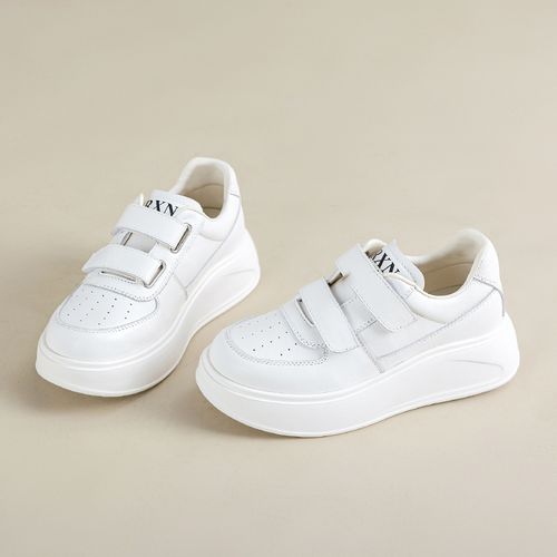 100%纯牛皮软底女鞋百搭高级感轻奢鞋子真皮魔术贴小白鞋厚底增高主图