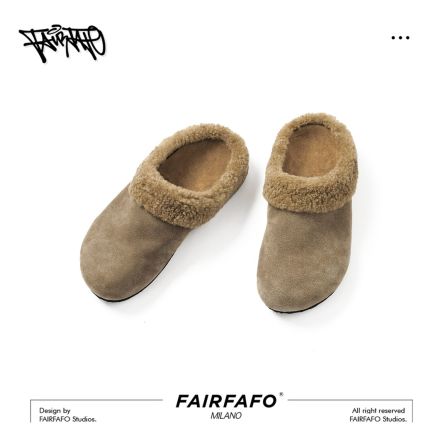 【复古包头半拖】新款秋冬加绒麂皮复古包头拖鞋YCXZ58280