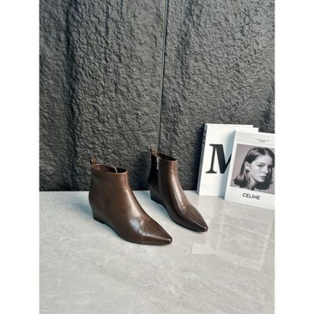 大龙甄选~牛皮/法式简约内增高侧拉链短靴皮鞋真皮尖头靴子22-69K