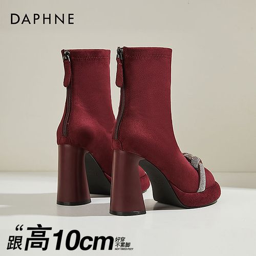 达芙妮短靴10cm增高小个子粗跟高跟鞋女瘦瘦冬季加绒弹力靴时装靴主图