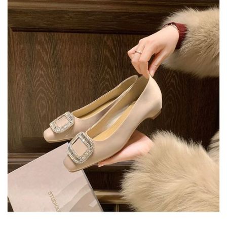 增高5.5cm新款法式复古百搭绸缎水钻时尚百搭内增高浅口通勤单鞋