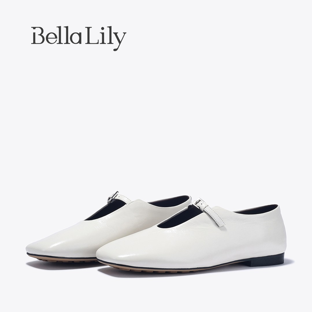 BellaLily时尚百搭牛皮小皮鞋女平底单鞋气质优雅浅口玛丽珍鞋主图