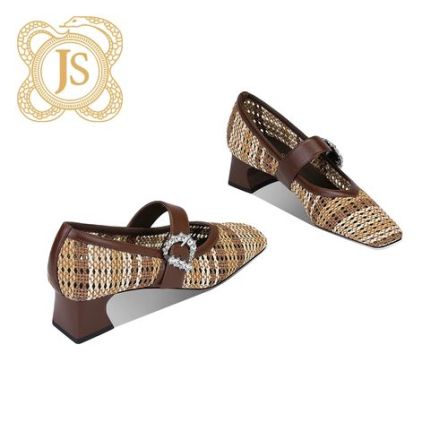 已开价，9920D551Z时尚羊皮编织粗跟经典方头玛丽珍镂空夏季单鞋