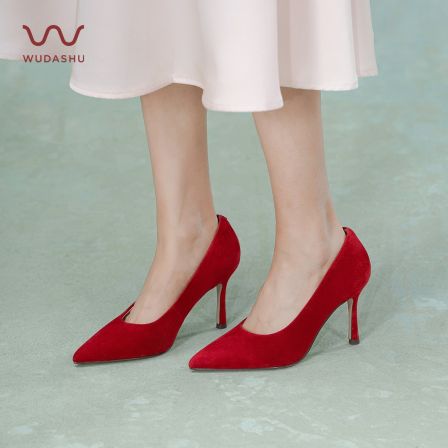 吴大叔气垫缓震尖头浅口细跟高跟鞋职场气质单鞋女A11B1G1040A