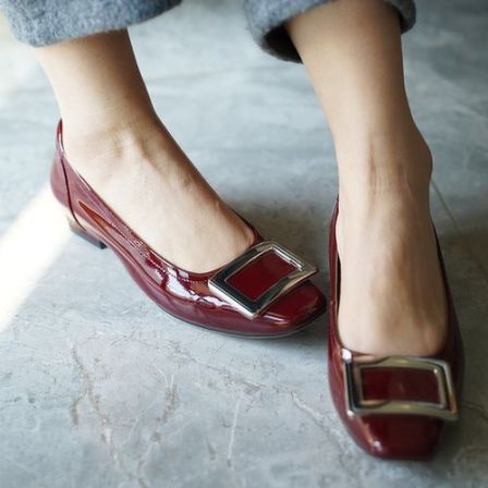 020004款2公分羊皮/羊绒/牛漆皮通勤百搭女鞋方头扣防磨脚防掉跟