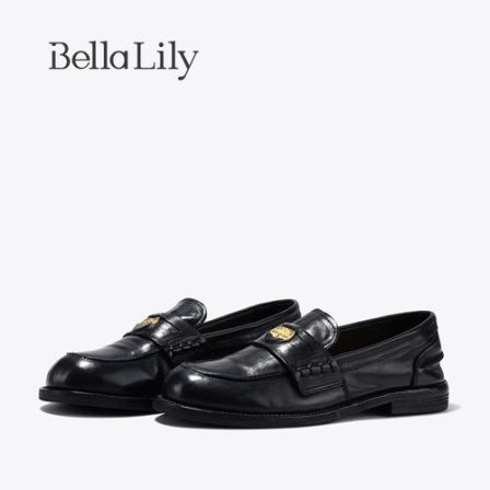 BellaLily秋季新款英伦牛皮乐福鞋女复古时尚小皮鞋气质单鞋