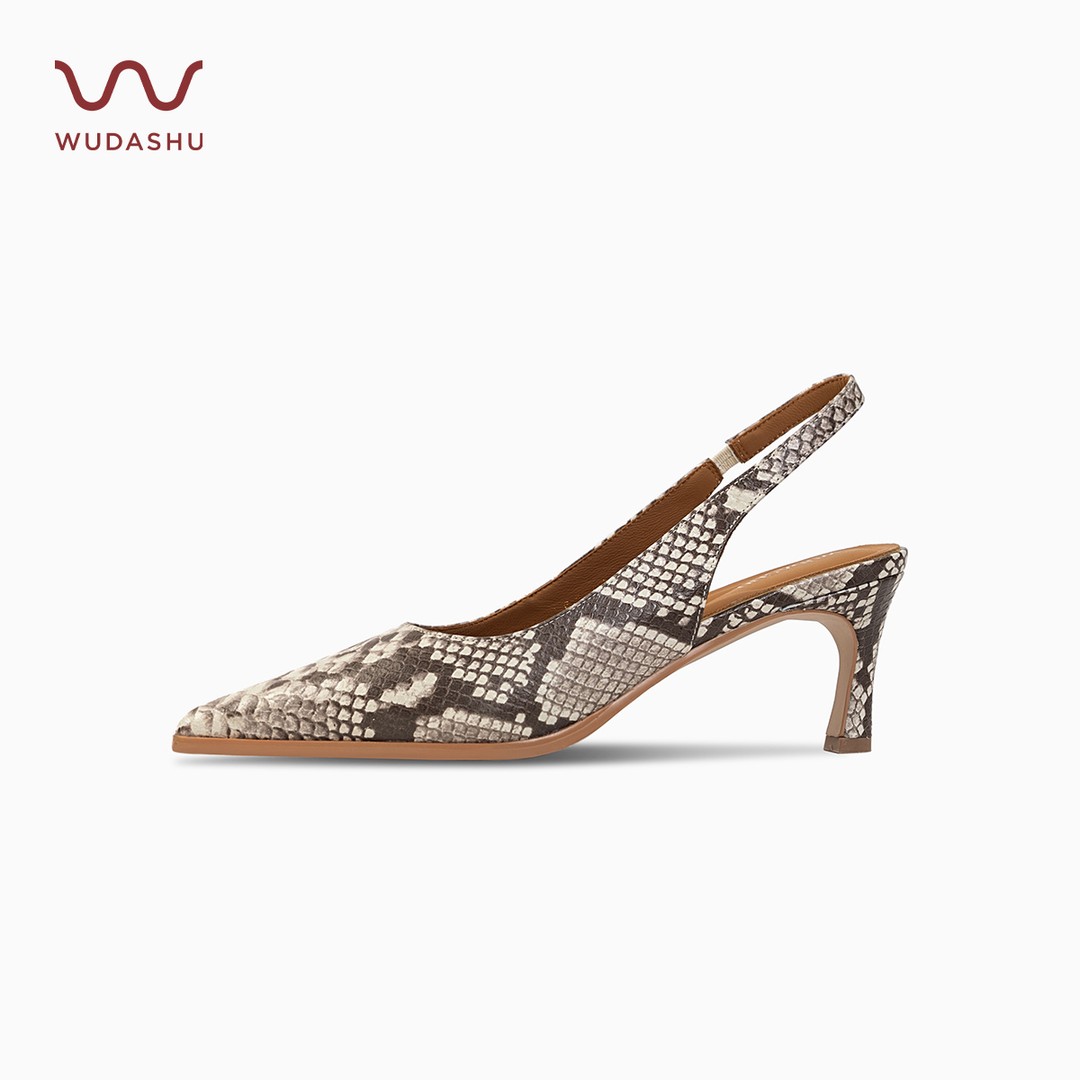 吴大叔2026新款蛇纹气垫缓震后空一字带尖头浅口细跟高跟鞋气质主图