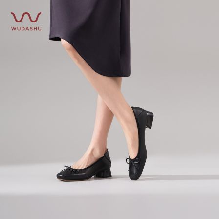 吴大叔法式方头真皮矮跟气质单鞋休闲舒适浅口芭蕾鞋A41B1F1018A