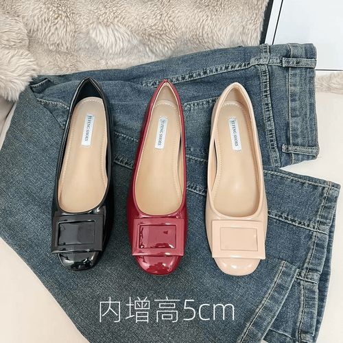 内增高5cm 裸色方头浅口法式温柔平底单鞋百搭软底圆头平底鞋女鞋主图