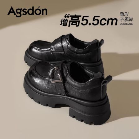 /奥古狮登厚底乐福鞋女款2026新款春季通勤单鞋英伦风黑色小皮鞋Q
