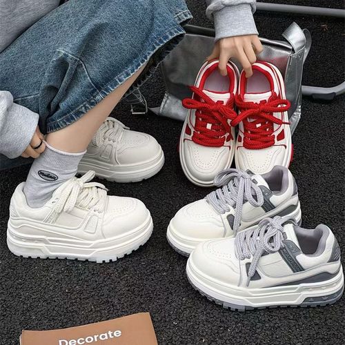 拼色小白鞋女2026春季新款系带轻便运动休闲鞋小个子增高板鞋主图