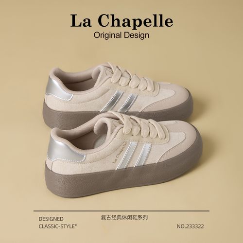 拉夏贝尔厚底德训鞋女鞋2026春季新款爆款复古增高小白鞋休闲板鞋主图