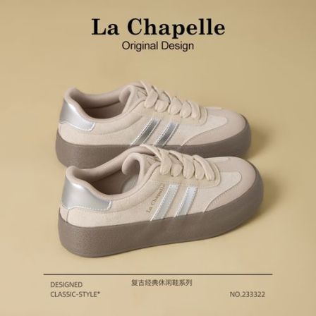 拉夏贝尔厚底德训鞋女鞋2026春季新款爆款复古增高小白鞋休闲板鞋