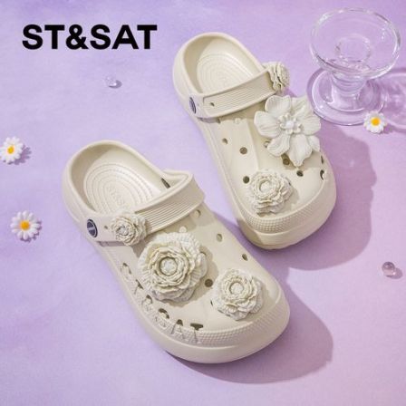 星期六经典洞洞鞋耐磨不系带外穿凉鞋女子增高防滑镂空舒适沙滩鞋