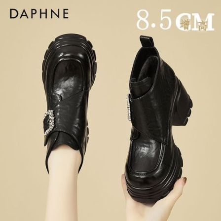 达芙妮厚底马丁靴女2025新款冬季加绒英伦风小皮鞋小个子高跟短靴