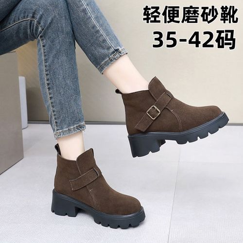 磨砂反绒牛皮时装短靴大码马丁靴女40-41-42轻便厚底跟单里/棉里主图