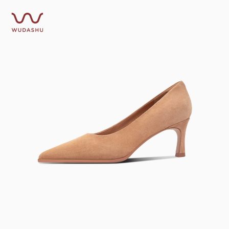 吴大叔2026新款春夏百搭绒面气垫缓震尖头浅口细跟职场高跟鞋气质