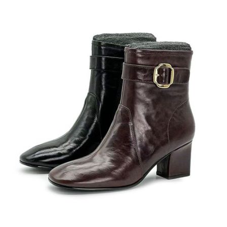 【青丝专享】早秋新款花纹牛油皮面猫跟小短靴51233