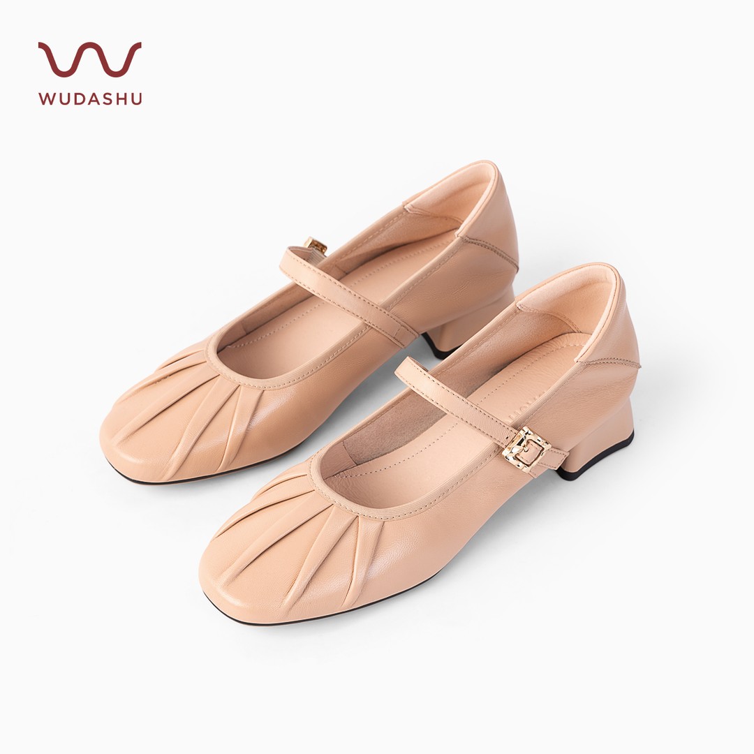 【WUDASHU】圆头一字带浅色玛丽珍单鞋软底真皮平跟粗跟舒适百搭主图