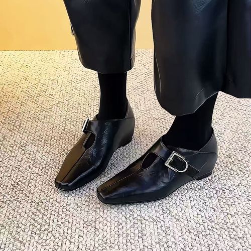 方头皮带扣小个子内增高深口单鞋女春秋新款时尚百搭英伦风小皮鞋主图