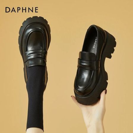 达芙妮厚底乐福鞋女2026年新款英伦风真皮小皮鞋松糕单鞋增高女鞋