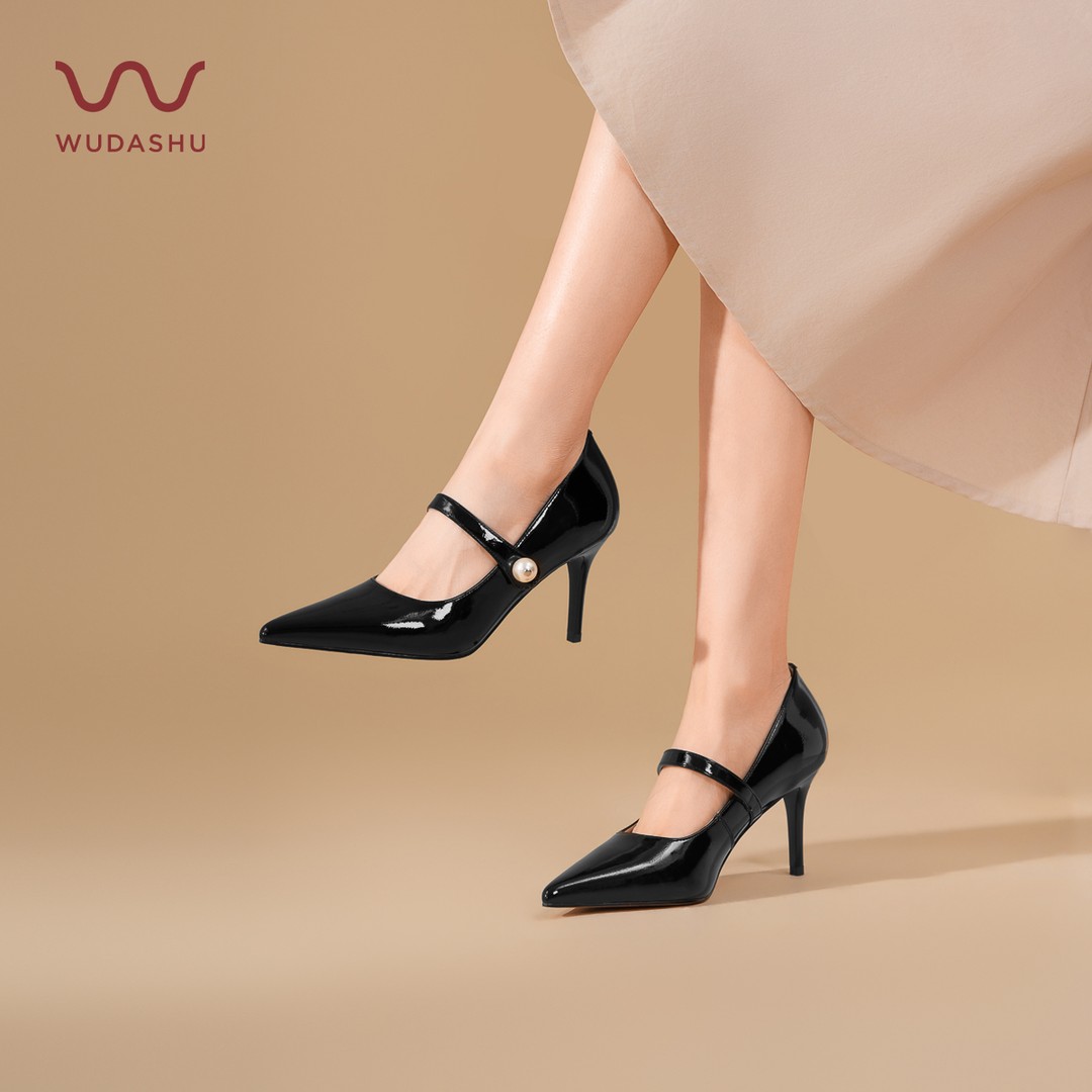 吴大叔高级尖头细跟真皮气质单鞋通勤职场百搭高跟鞋A41B1F1013A主图