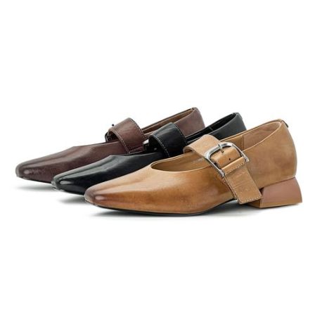 【青丝专享】水洗马皮面 方头擦色小单鞋女鞋63280