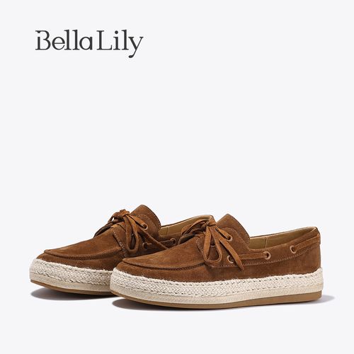 BellaLily秋冬新款复古绒面牛皮渔夫鞋女一脚蹬乐福鞋平底鞋主图