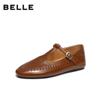 百丽复古丁字扣带乐福鞋女2026春新质感真皮单鞋H8033AA6主图