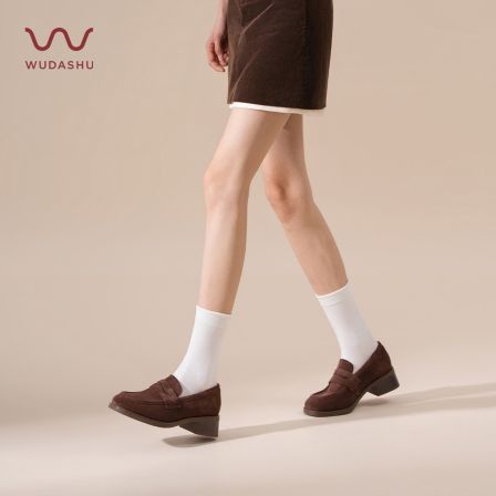 吴大叔复古单鞋英伦风圆头粗跟软底一脚蹬百搭乐福鞋A71B1F1004A