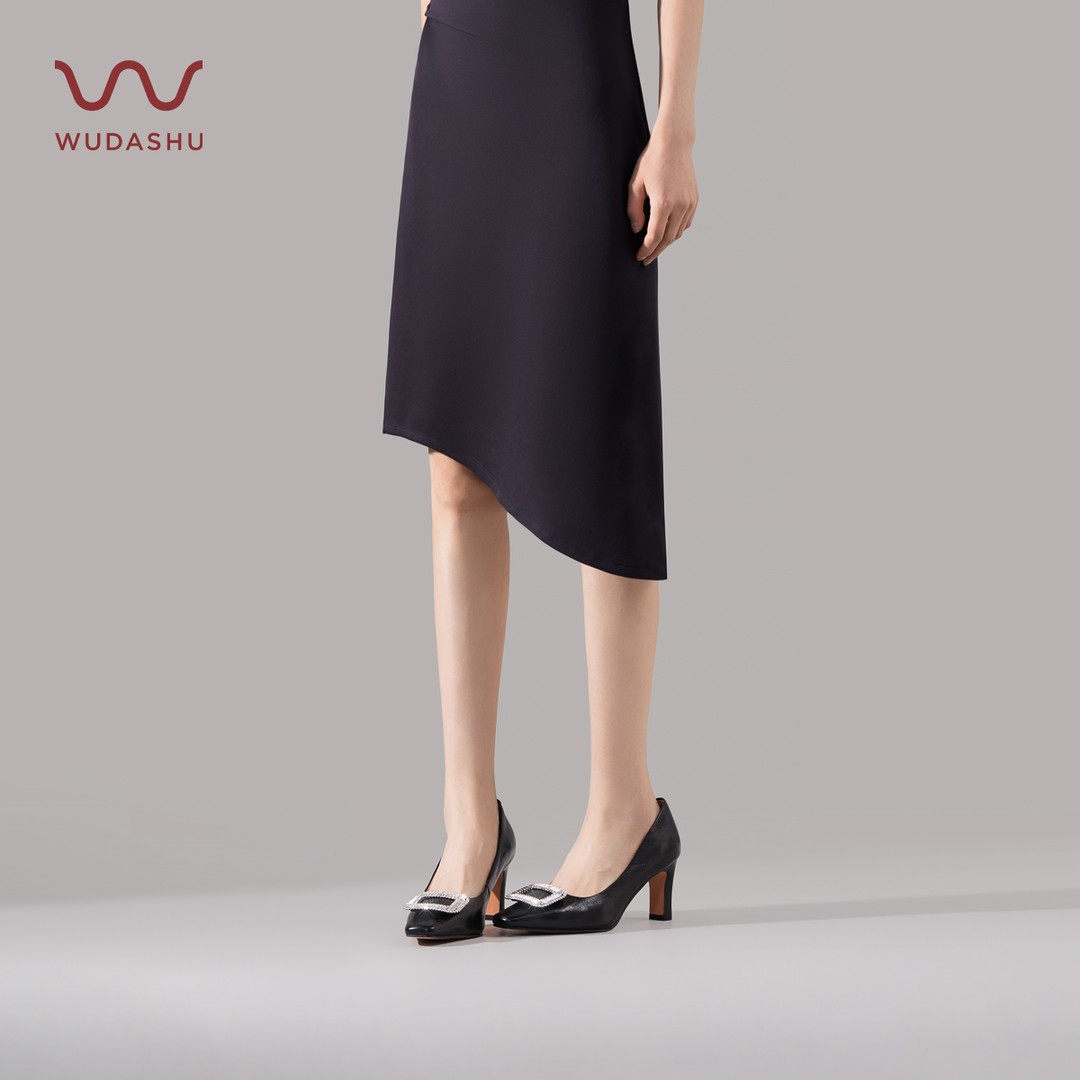 吴大叔气质真皮方头粗跟法式单鞋职场通勤百搭高跟鞋A41B1F1008A主图