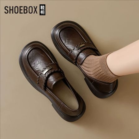 SHOEBOX鞋柜小皮鞋女2026年春季新款单鞋厚底增高英伦风乐福鞋