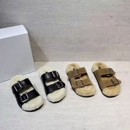 特XIAOJIAOYA【羊毛拖】“一字皮带扣勃肯毛毛拖”（跟高5）5500-160