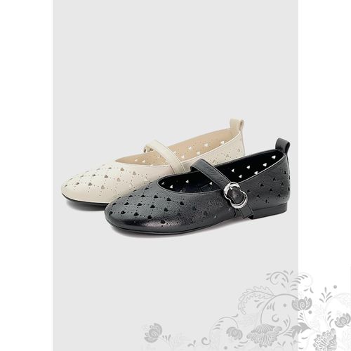 【青丝专享】”初夏限定“镂空系~荔枝纹软牛皮透气平跟浅口单鞋53012主图