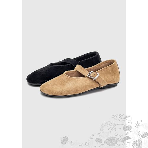 【青丝专享】“柔棕绒影”进口牛皮复古平底玛丽珍浅口单鞋53030主图