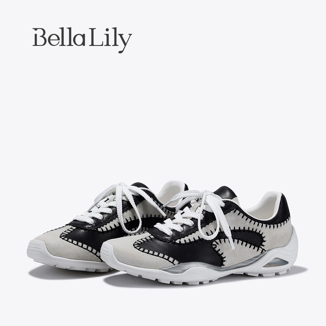 BellaLily2026春季新款复古撞色牛皮德训鞋女个性潮流运动休闲鞋主图