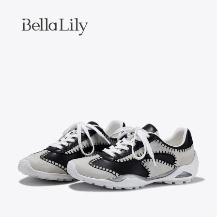 BellaLily2026春季新款复古撞色牛皮德训鞋女个性潮流运动休闲鞋