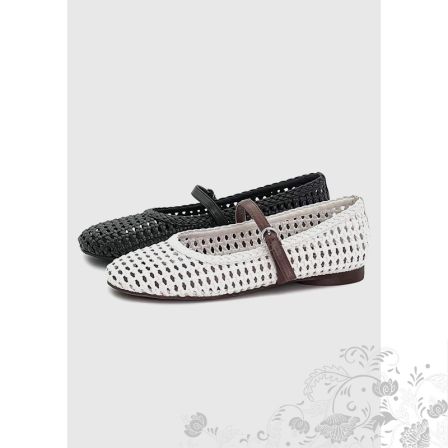 【青丝专享】“山茶漫记”镂空肌理牛皮编织度假鞋53044