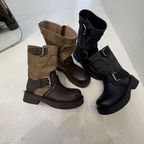 拼色厚底马丁靴英伦风增高显瘦甜酷短靴（132）主图