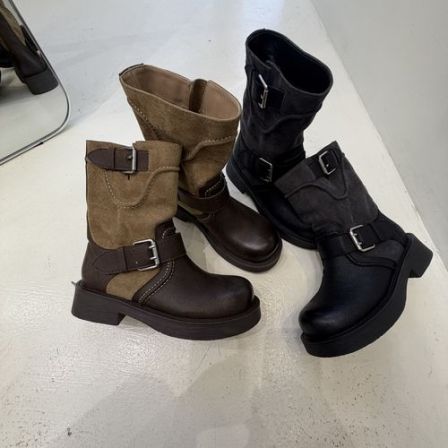 拼色厚底马丁靴英伦风增高显瘦甜酷短靴（132）