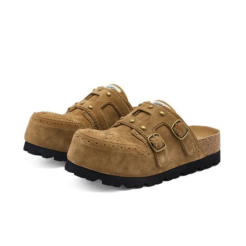 SugarSu/酥履26年春季新款休闲松弛感鸢尾花钉珠厚底勃肯拖鞋女主图