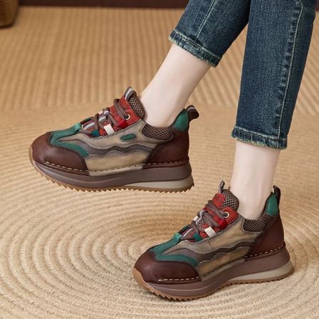 25661秋冬新款真皮软底圆头撞色单鞋女德训鞋厚底休闲鞋