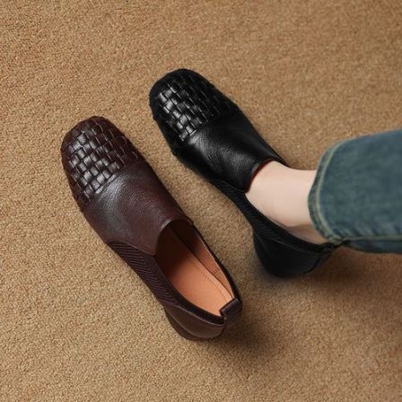 3cm 法式复古舒适百搭软底棕色单鞋春秋简约休闲时尚方头通勤单鞋