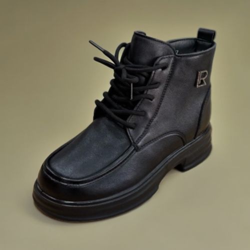 短筒女厚底加绒冬季头层牛皮保暖防滑粗跟圆头时尚百搭真皮英伦风主图