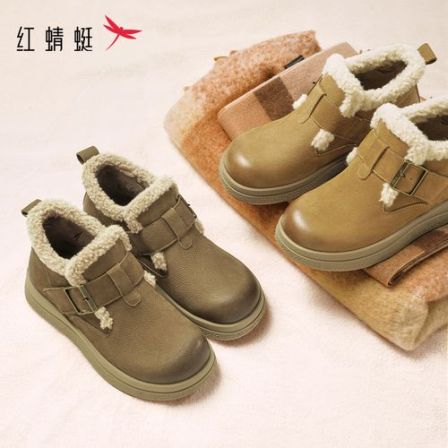 【籽言专属】红蜻蜓雪地靴女款加厚保暖棉鞋短靴加绒皮鞋子WBC45211