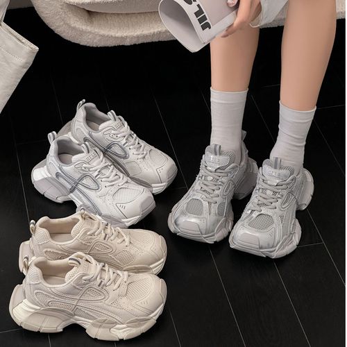 欧货擦色增高老爹鞋女2026年新款春季厚底运动休闲单里厚网跑步鞋主图