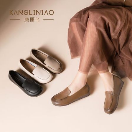 法式极简风一脚蹬乐福鞋女春秋软皮奶奶鞋娃娃圆头平底深口单鞋子