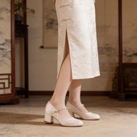 单鞋女2026年春季新款粗跟百搭气质新中式国风配旗袍玛丽珍鞋浅口